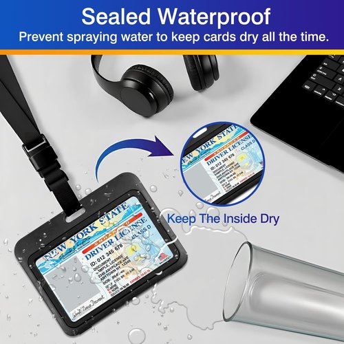3-Pack Horizontal Hard Plastic ID Badge Holders - Double-Sided Black Card Cases for Office & School Use