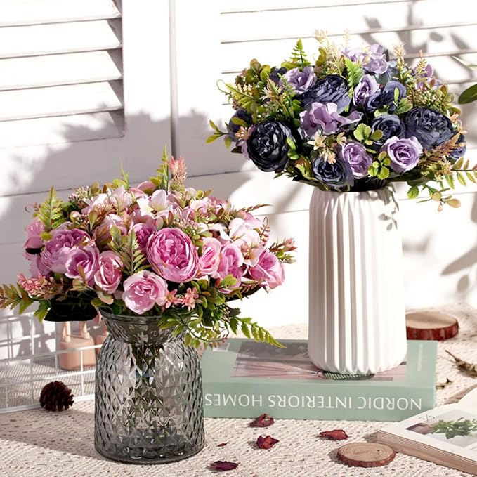 ASTRYAS Artificial Flowers, Pink Artificial Peony Small Silk Flowers Fake Peonies Bouquet Rose Flower Arrangement Table Centerpiece for Dining Party Home Decoration(Pink)