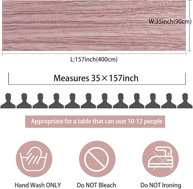 12 Pack 13Ft Cheesecloth Table Runner 35x157 Inch Boho Gauze Cheese Cloth Long Rustic Table Runner for Wedding Bridal Shower Birthday Party Table Decor (Dusty Pink)
