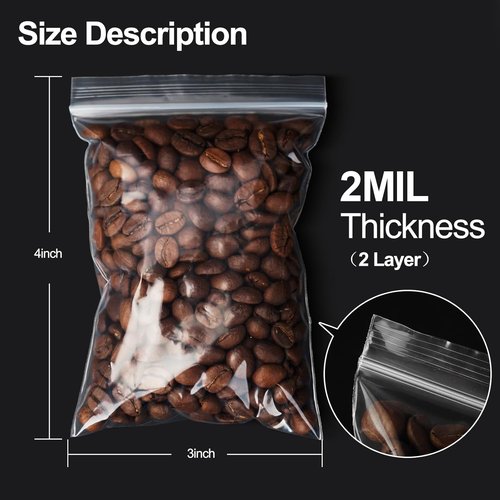 AGBOLO Small Zip Bags - 1200 Pcs Resealable 3x4'' Durable Plastic Baggies for Jewelry & Business | Clear