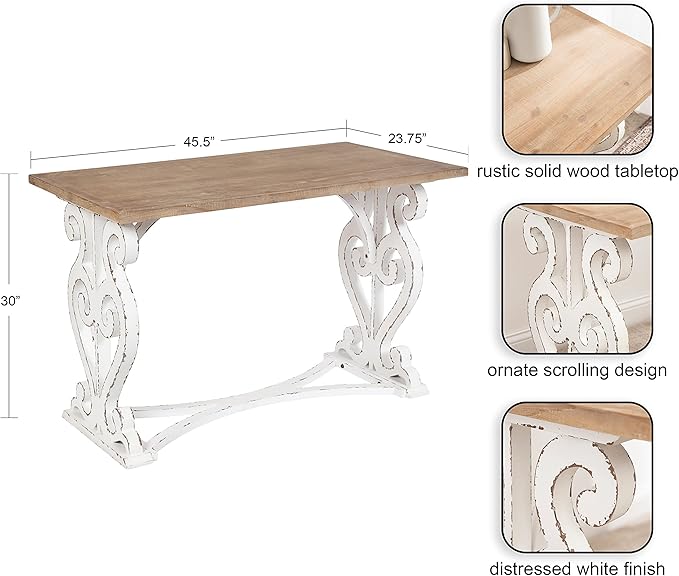 Kate and Laurel Wyldwood Farmhouse Wooden Desk; 46 x 24 x 30; Brown and White; Rustic Carved Wood Computer Desk for Functional and Stylish Home Office Decor