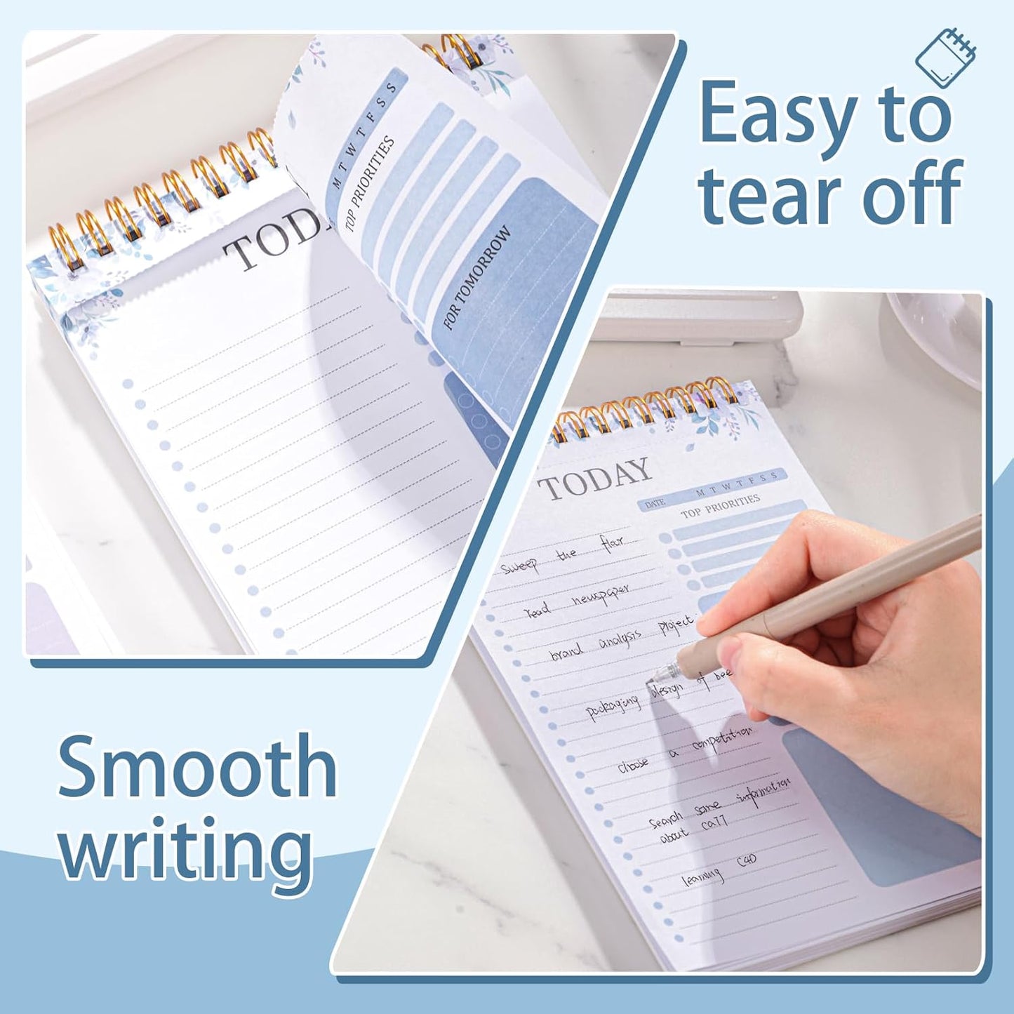 Thboxes To Do List Notepad - 208 Pages A5 Undated Daily Planner with Transparent Cover | Purple & Blue