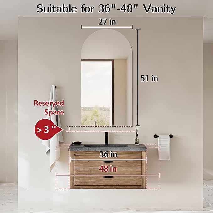 Niccy Arched Mirror, 21"x57" Arch Bathroom Mirror, Decorative Modern Mirrors for Bathroom, Bedroom, Living Room, Entryway, Frameless Vanity Mirror, Unique Wall Mounted