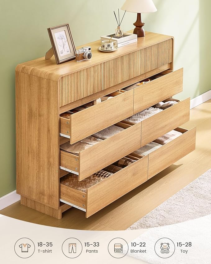 AOGLLATI Modern Wood 9 Drawer Dresser for Bedroom, 55" Long Fluted Double Dressers & Chests of Drawers with Curved Profile Design for Bedroom,Wood
