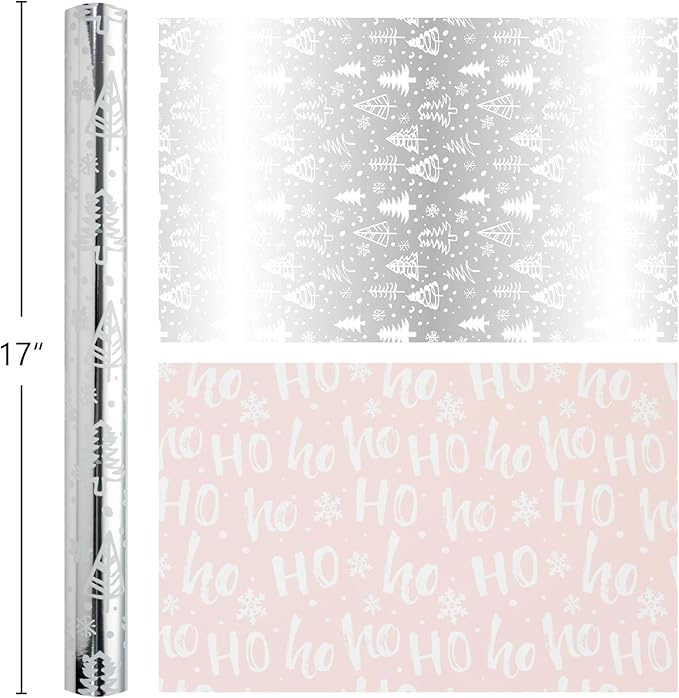 MAYPLUSS Christmas Wrapping Paper Roll - 17IN X 33FT - Christmas Gift Wrapping Paper Featuring Tree Snowflake Reversible HO for Kids, Holiday, New Year