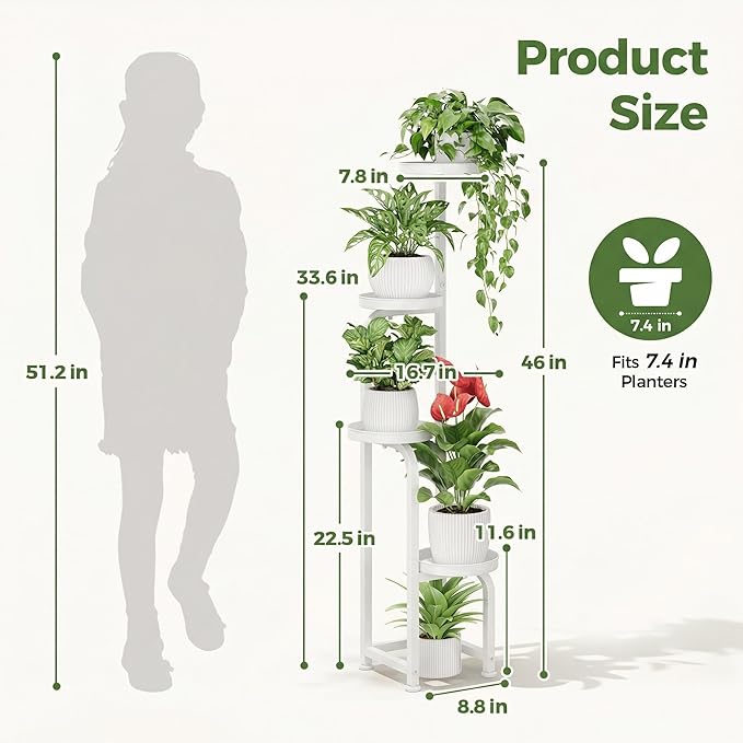 Bamworld Corner Plant Stand Indoor Outdoor, Tall Metal Flower Pot Stands for Multiple Plants, 4 Tier White Heavy Duty Plant Shelf for Patio Garden Balcony Living Room Bedroom(Patent Design)