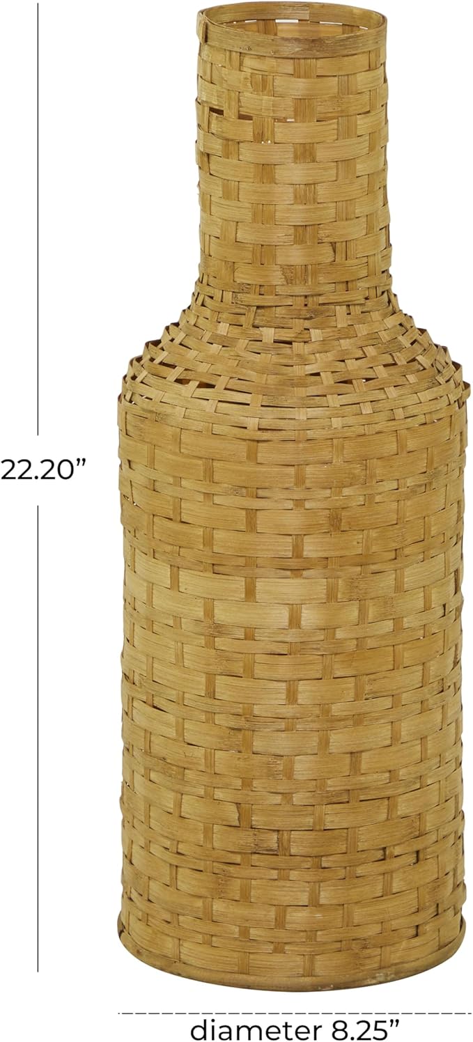 Deco 79 Bamboo Wood Decorative Vase Tall Woven Floor Centerpiece Vase, Vase for Home Decoration 8" x 8" x 22", Brown