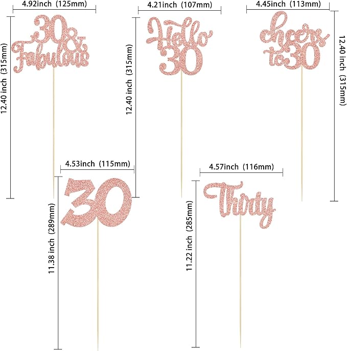 Gyufise 15Pcs 30th Birthday Centerpiece Sticks Thirty Happy 30th Table Flower Centerpieces Sticks Cheers to 30 Floral Decorations for 30th Birthday Party Centerpieces Supplies Rose Gold