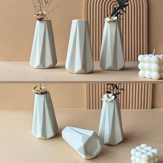Modern White Small Ceramic Vase Set of 6 for Living Room Bedroom Office 5.9'' Minimalist Fresh Flower Vases for Home Decor Fireplace Centerpieces Nordic Style Gift for Fake Plant 6 Pack
