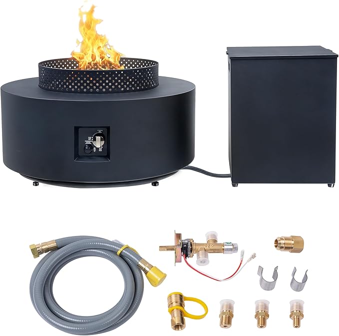 32-inch Fire Table with Natural Gas Conversion Kit, 65,000BTU Outdoor Modern Patio Fire Pit Table w/Lid, Lava Rocks,Tank Cover, Rain Cover,Black