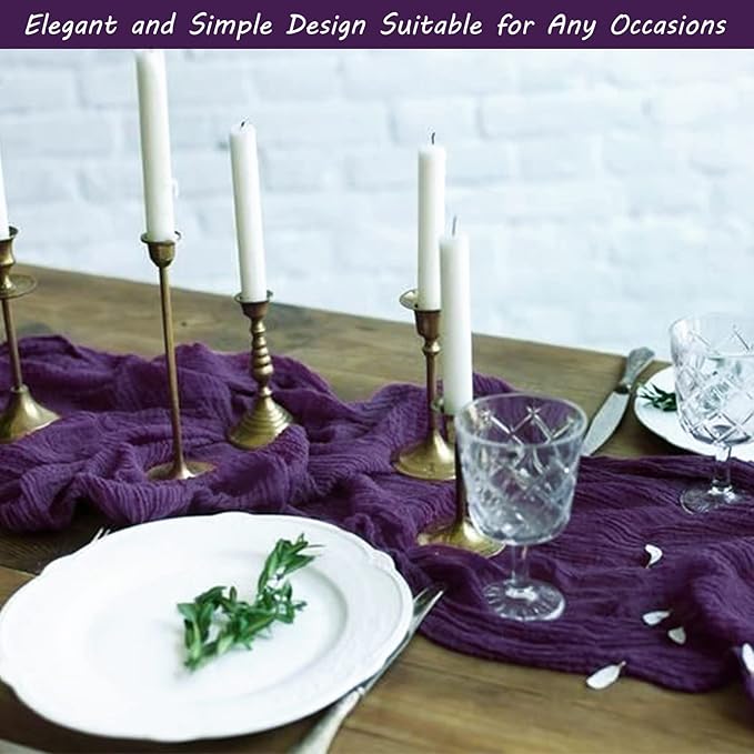 12 Pack Cheesecloth Table Runner 35x72 Inch Boho Gauze Table Runner Rustic Cheese Cloth Long Romantic Table Runners for Wedding Bridal Shower Birthday Party Table Decor (Dark Purple)