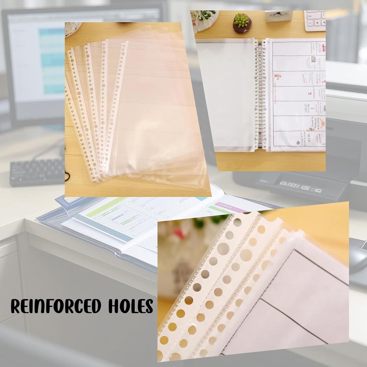 Skiennix Slim Clear Plastic Sheet Protectors - 100pcs Lightweight Page Sleeves for Binders | A4 & 9x12 Size