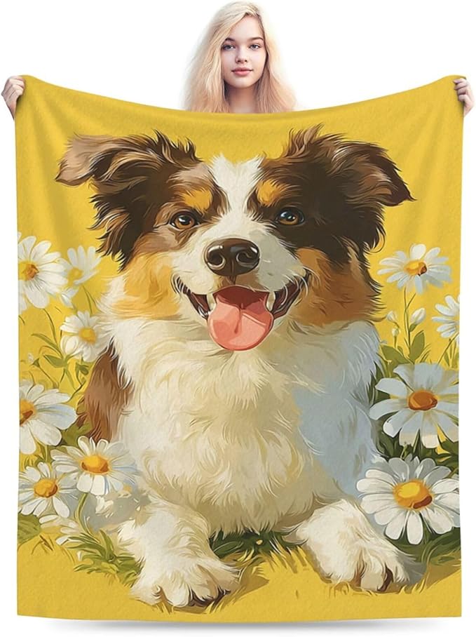 Australian Shepherd Blanket Cute Dog Throw Blanket Puppy Soft Cozy Fleece Fuzzy Stuffed Plush Flannel Animal Gifts for Girls Women Boys Kids Adults 60"X80"