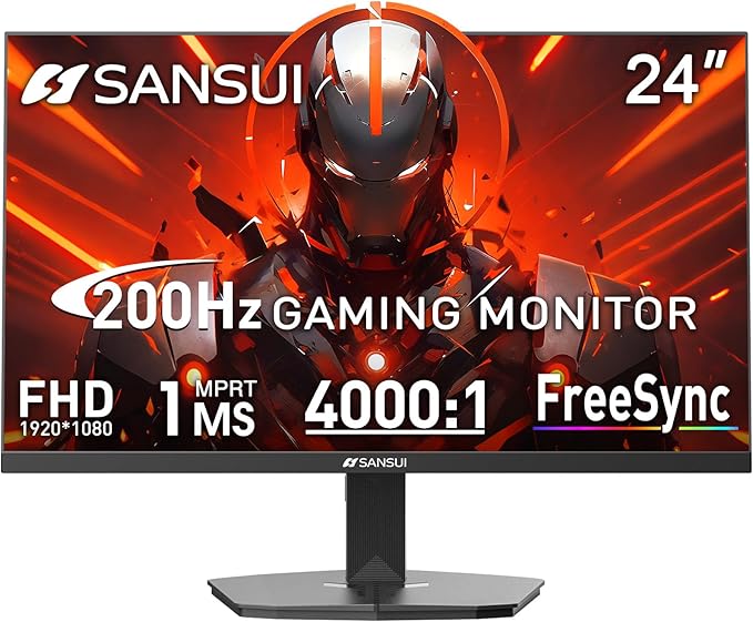 SANSUI Gaming Monitor, 24 Inch 200Hz 180Hz, FHD 1080P 1ms 110% sRGB Computer Monitor, HDMI DP Ports VESA Support for Game Office (HDMI Cable Included)