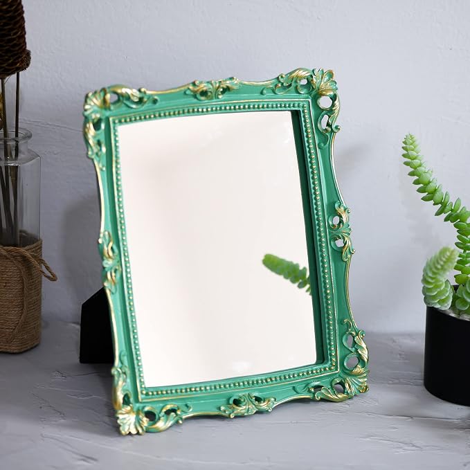 Funerom Vintage 11 x 9.5 inch Decorative Mirror, Wall Mounted & Tabletop Makeup Mirror ，Square (Light Green)