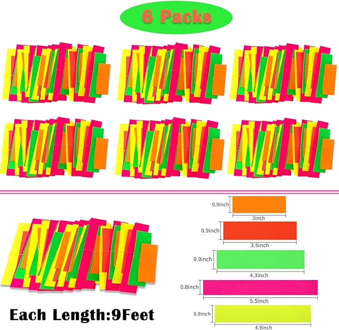 54ft UV Reactive Neon Streamers - Glow in the Dark Party Supplies for Wedding, Birthday Banners & Garlands