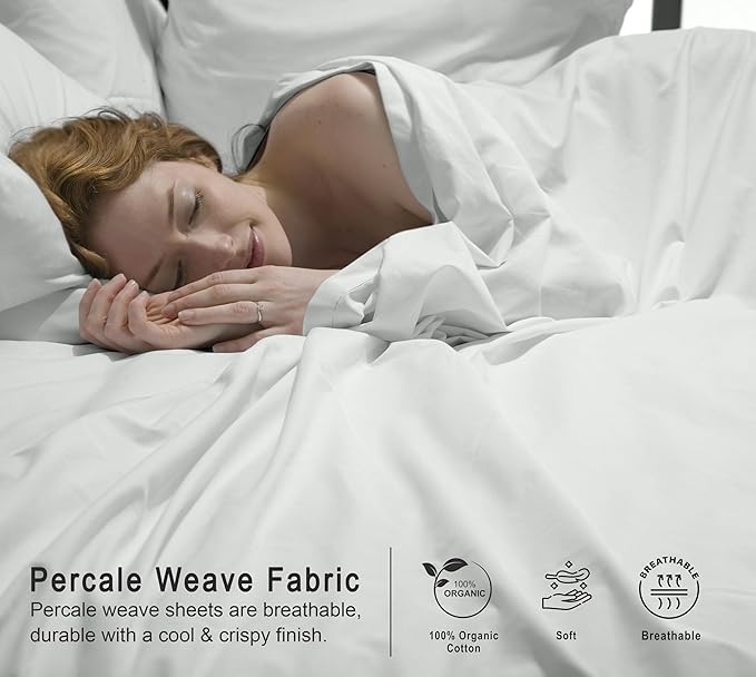 RUVANTI 100% Organic Cotton Sheets Twin XL, Percale Weave, GOTS Certified, 3-Piece Set, Deep Pocket 15", Crisp & Breathable, Soft Durable Bedding, Sábanas Algodón Orgánico – Bit of Blue