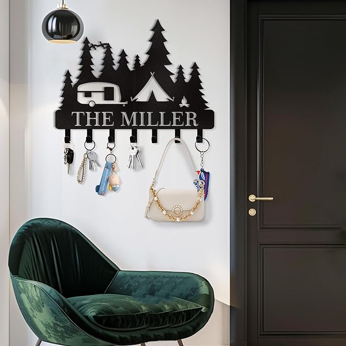 Kotagi Personalized Key Holder for Wall, Custom Metal Camper Key Rack Hanger with Hooks, Camping Key Hooks for Wall Organizer, Decorative Key Rack Wall Mount for Kitchen, Doorway, Hallway, Office