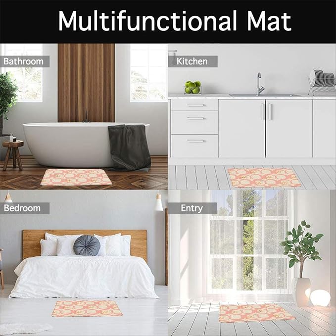 Mid Century Modern Bath Mat Abstract Atomic Geometric Retro 1950s Pink Bathroom Kitchen Toilet Rugs,24x60 Inch