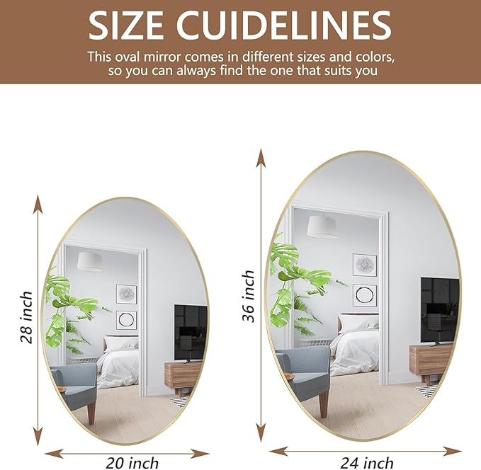 Oval Wall Mirror, 26"x38" Gold Oval Vanity Mirror, Bathroom Mirror of Metal Frame, Home Decorative Wall Mounted Mirror for Bathroom, Living Room, Entryway, Vanity