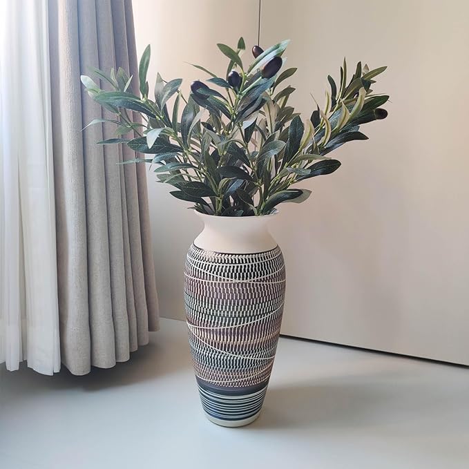 Ceramic Rustic Farmhouse Vase, 12.6" Large Vintage Flower vase for Home Decor, Tall Boho Textured Vases for Living Room, Table, Mantel, Shelf and Centerpieces Decor and Housewarming (C)
