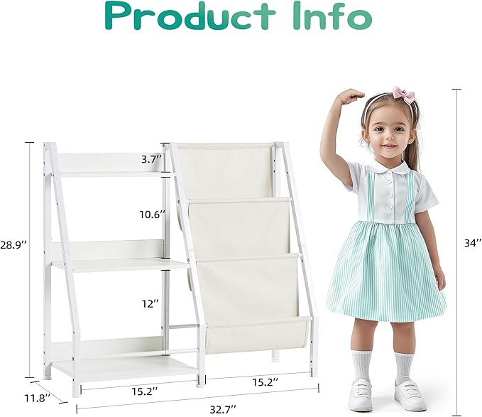 3 Tier Kids Bookshelf Baby Toddler Bookshelf and Toy Storage Organizer, Kids Bookcase Nursery Book Shelf, Bedroom, Playroom and Nursery, White