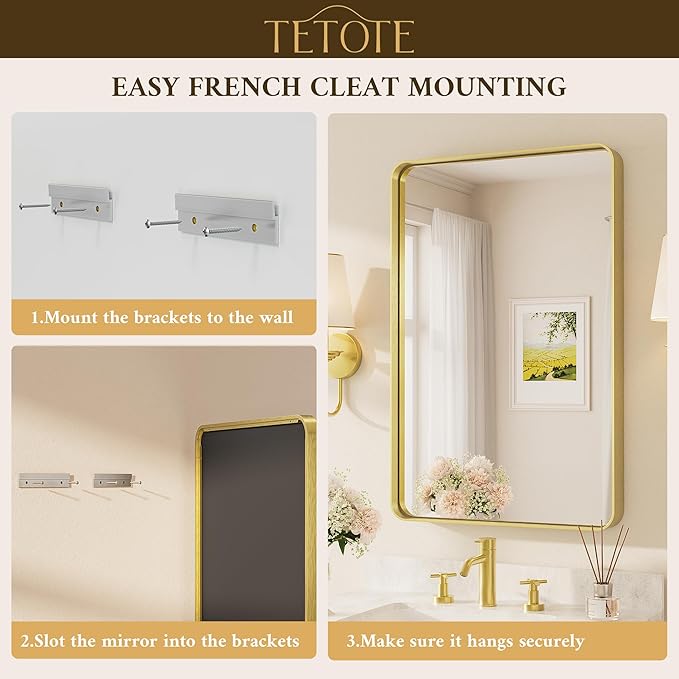 TETOTE Gold Vanity Mirror 28 x 36 Inch for Bathroom Over Sink Metal Framed Mirror Modern Farmhouse for Living Room Entryway(Horizontal/Vertical)