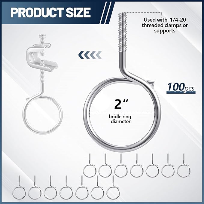 Yaocom 100 Pcs 1/4"-20 Machine Threaded Bridle Rings 2" Diameter Heavy Duty Bridle Wiring Rings Cable Hangers for Low Voltage Cable Pipe Management