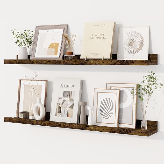 Dreamland Picture Ledge Shelf for Wall, Floating Shelves Set of 2, 32 inch Long Floating Shelves with Lip for Living Room,Bedroom,Bathroom,Kitchen,Rustic Brown