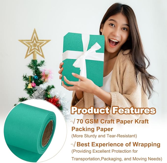 PATIKIL Wrapping Paper, 15" x 300"(25') 70 GSM Craft Paper Roll Kraft Packing Paper for Poster Bulletin Board, Gift Wrapping, Grass Green
