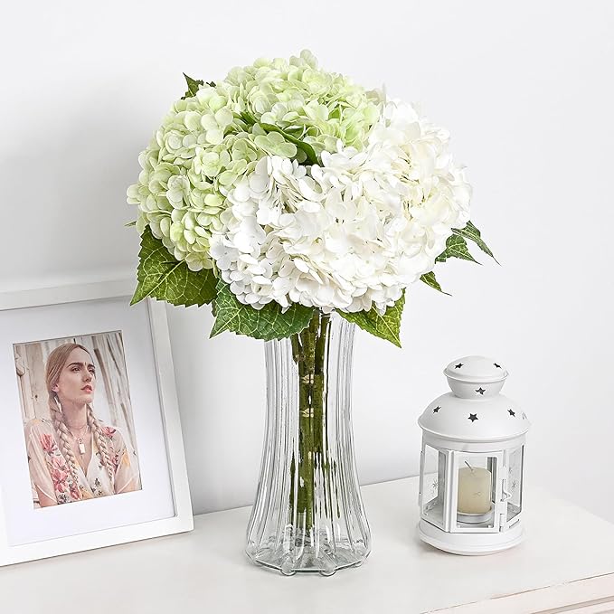MARTINE MALL 3Pcs 21in Hydrangea Artificial Flowers, Latex Real Touch Hydrangeas Lifelike Large Hydrangea Flowers for Home Decor Party Arrangements Wedding Bouquets Centerpieces (Light Green)