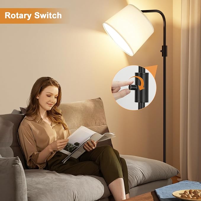 Ambimall Fully Dimmable Floor Lamp with 9W LED Bulb, Standing Lamp for Living Room with Adjustable Head, Modern Tall Light with Rotary Switch for Office, Black and White