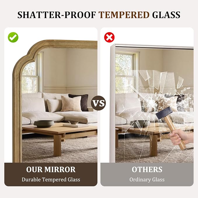 WallBeyond Wood Frame Wall Mirror Rounded Corner Arch Rectangle Mirror for Entryway, Living Room or Bedroom Home Decor - Light Woodgrain [20" x 30" Natural ]