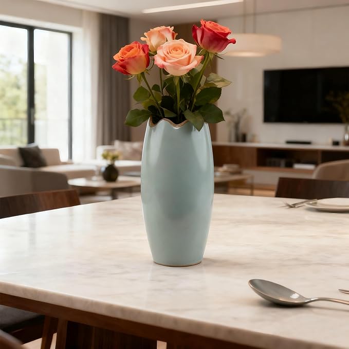 8-inch ice Cracked Glazed Ceramic vase, Modern Eastern Style Ceramic vase, Dining Table, Central Living Room Shelf Decoration (TQ06)