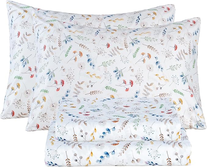 Bedlifes Queen Size Extra Deep Pocket Sheet Sets - Fits Mattresses Up to 18-24" Thick, 4-Piece Microfiber Set with 1800 Thread Count, Soft, Smooth, Breathable, Featuring White Floral