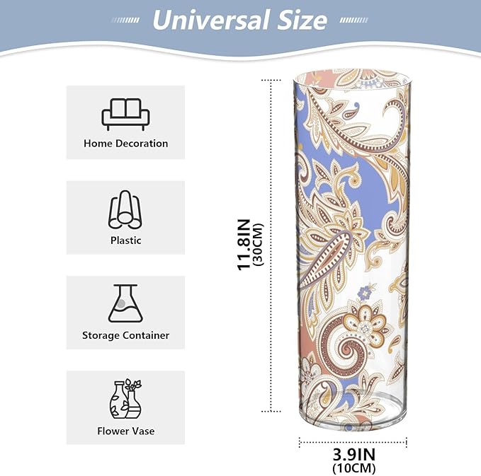 Vase Plastic Vase Elegant Cylinder Flower Vase Shatterproof Decorative Centerpiece for Home Table Office Weddings Events (11.8 x 3.9 in)