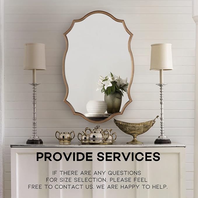 Wall Mirror in Vintage Golden, Decorative 20"x30" Accent Vanity Mirrors, Wall Mounted Mirror Antique Brass Metal Frame for Living Room Bedroom Bathroom Entryway Stairway Kitchen