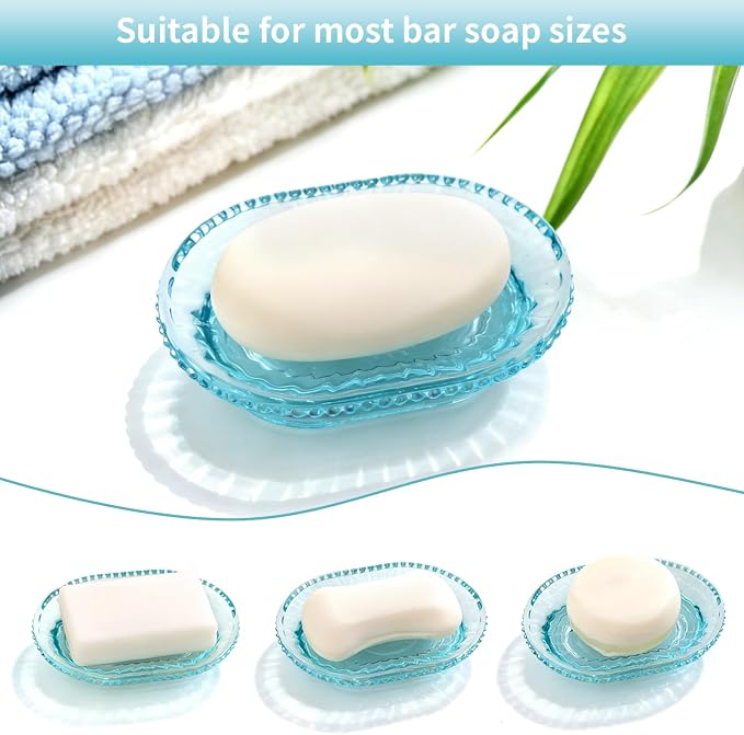 Glass Soap Dish, Vintage Embossed Bar Soap Holder, Decorative Soap Saver Tray for Shower, Bathtub, Bathroom and Kitchen Sink