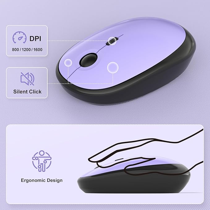 Wireless Keyboard and Mouse Combo, MOWUX Colorful Computer Full Size 2.4G Plug and Play Wireless Typewriter Keyboard and Mouse Set for Computer, Desktop, PC (Black Purple Gradient)