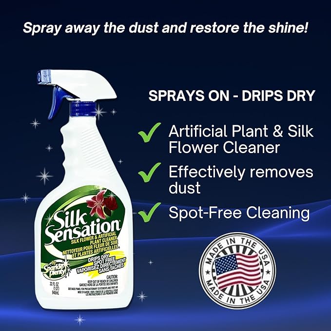 Sparkle Plenty Silk Sensation Artificial Flower & Plant Leaf Cleaner - Fake Flower Dusting Spray - Silk Plant Cleaner Spray No Wipe - Drip Dry Cleaning Supplies for Artificial Tree (32 oz, 3 Pack)