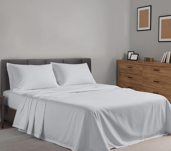 RUVANTI 100% Cotton Twin Sheets Set, 3 Pieces, Soft & Breathable Percale Weave Bedding, Deep Pocket 16", Hotel Standard, Crisp Cool Feel, Durable, Perfect Dyed Bed Sheet, Quiet Gray
