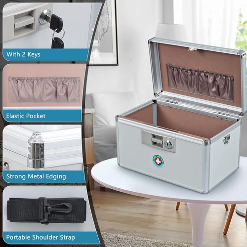 KYODOLED Locking Key Medicine Box - Secure First Aid Key Safe for Medication Storage | 10.2'' x 6.2'' x 7.7'' White