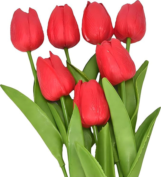 10 Pcs Red Artificial Tulip Silk Fake Flowers 13" for Home Office Wedding Decor Arrangement Bouquet Faux Flowers for Decoration