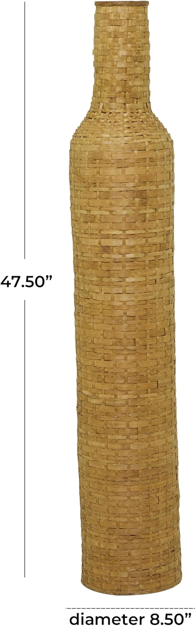 Deco 79 Bamboo Wood Decorative Vase Tall Woven Floor Centerpiece Vase, Flower Vase for Home Decoration 9" x 9" x 48", Brown