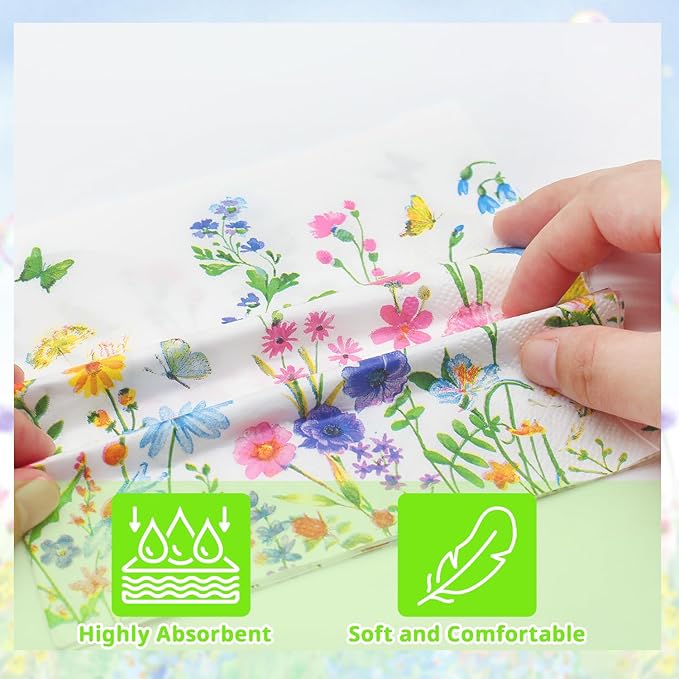 T-Antrix 40 Pcs Wildflower Plates And Napkins Party Supplies, Disposable Floral Wildflower Tableware Set for Spring Summer Picnic Wedding Birthday Tea Party Decoration Baby Shower Serves 20