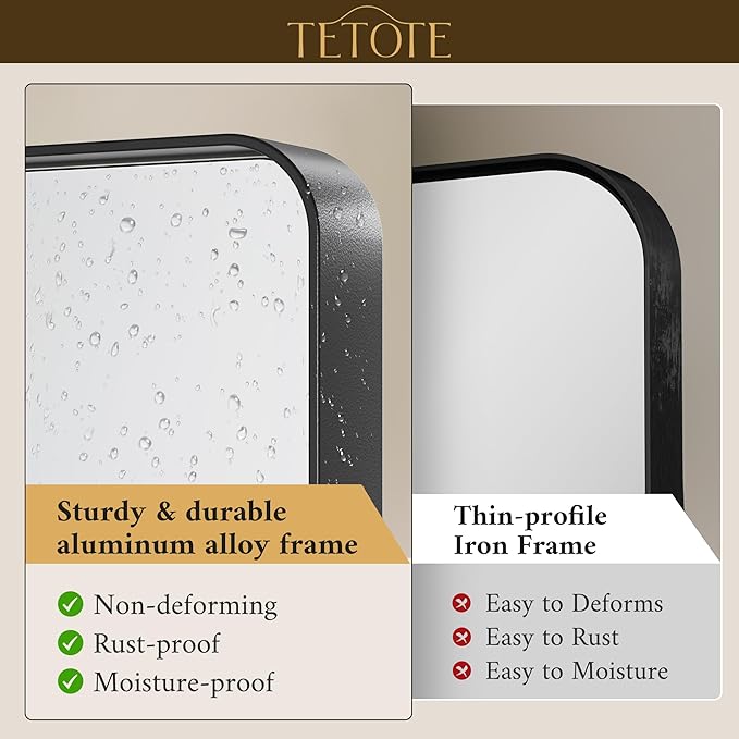 TETOTE Black Framed Mirrors for Bathroom, 30 x 36 Inch Modern Decorative Wall Mounted Rectangle Matte Framed Vanity Mirror (Horizontal/Vertical)