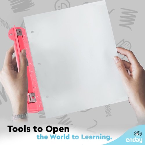 Enday 3-Hole Punch - Portable Binder Puncher with Removable Chip Tray | 3 Sheets Capacity, Pink