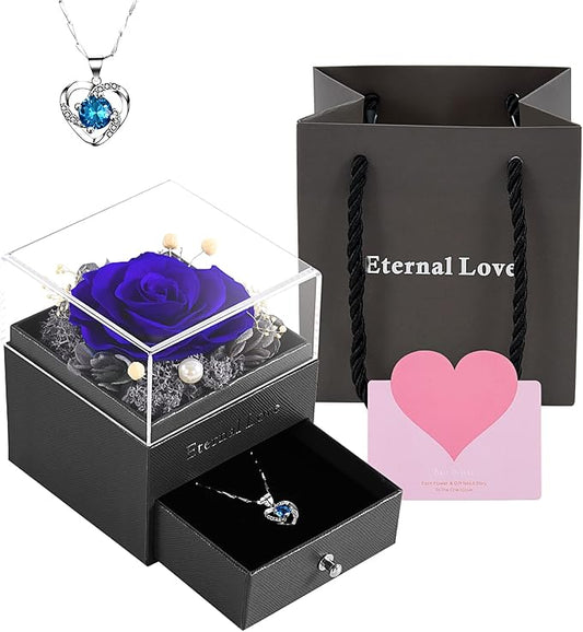 SHOKUTO Preserved Rose,Birthday Gifts for Women Mom Girlfriend,Gifts for Mom Grandma Wife Daughter Sister,Jewelry Boxes with Necklace