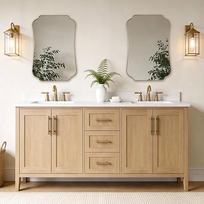 ANDY STAR 26"x38" Gold Mirror, Brushed Brass Scalloped Wall Mirror, Bathroom Wall Mirror with Stainless Steel Metal Framed Ideal for Bedroom, Hallway