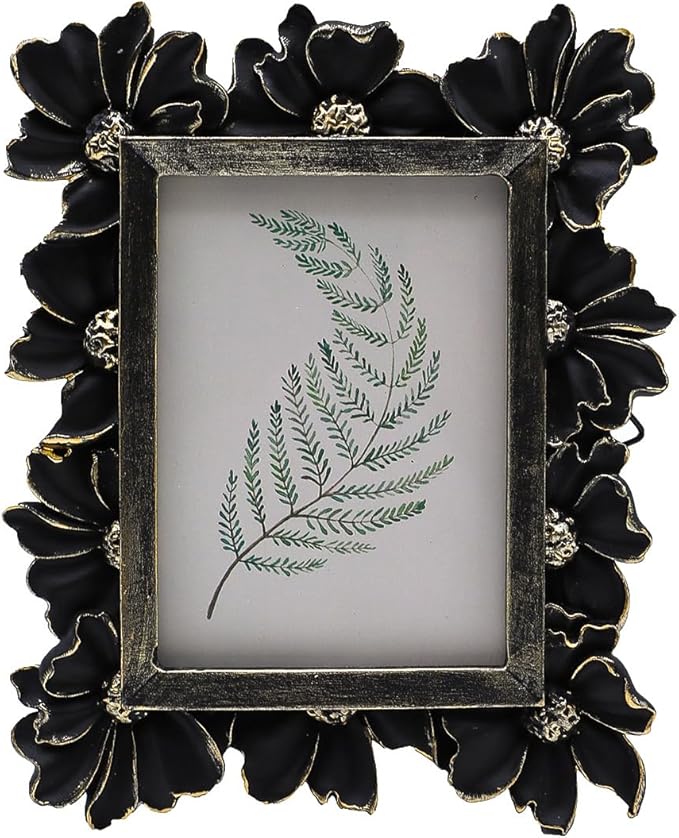 2.5x3.5 Small Vintage Picture Frame, Tiny Antique Black Ornate Photo Frame, for Tabletop and Wall Display, Decorative Floral Design Retro Home Decor, Old Fashioned Photo Gallery Art